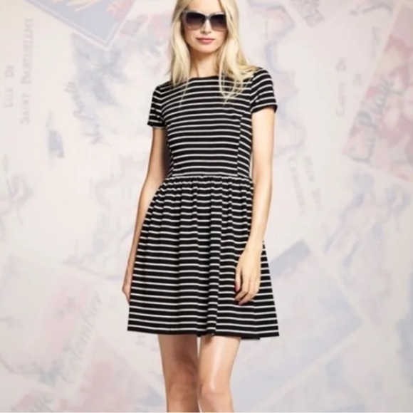 Peter Som Black and White Striped Fit and Flare Mini Dress Sz L - Picture 2 of 9
